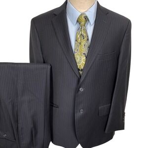 Jos A Bank Signature Suit Mens 42S 36W Navy Blue Pinstripe Corporate Wool 2 pc